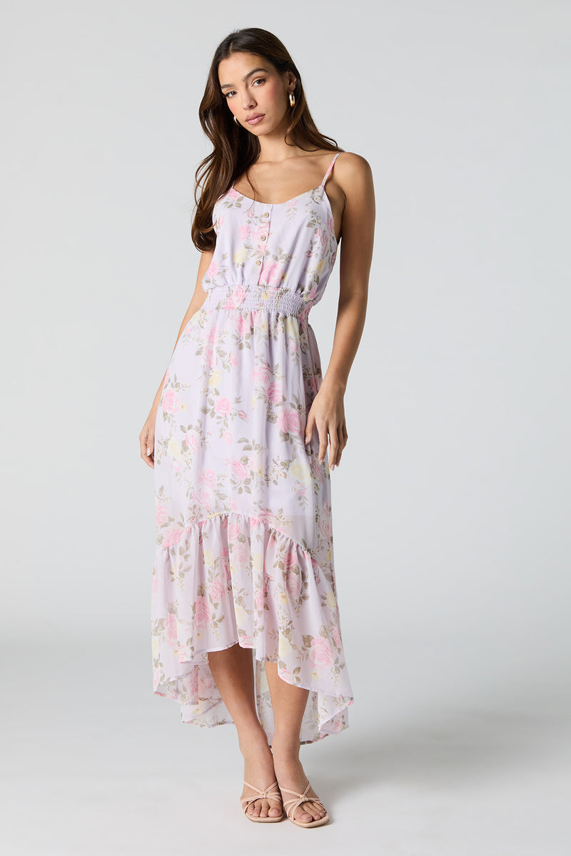 Floral Chiffon High Low Midi Dress