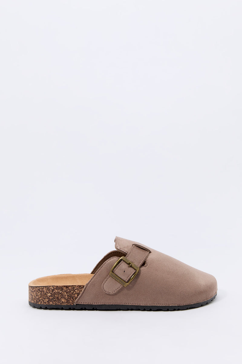 Faux Suede Buckled Cork Sandal