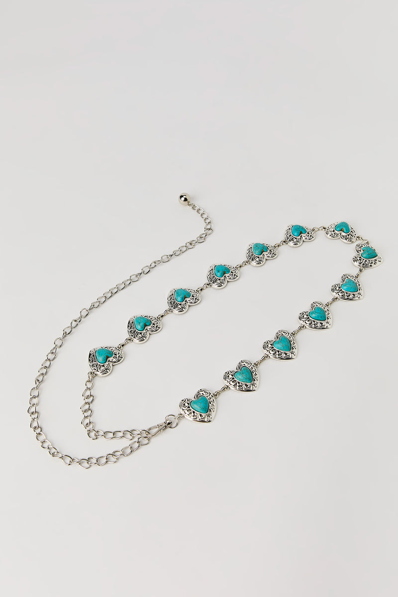 Blue Stone Heart Chain Belt