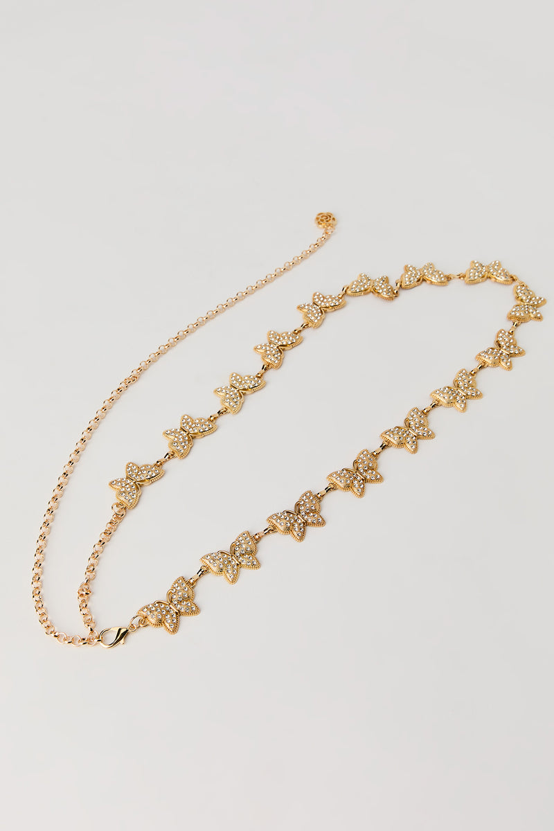 Rhinestone Butterfly Chain Belt