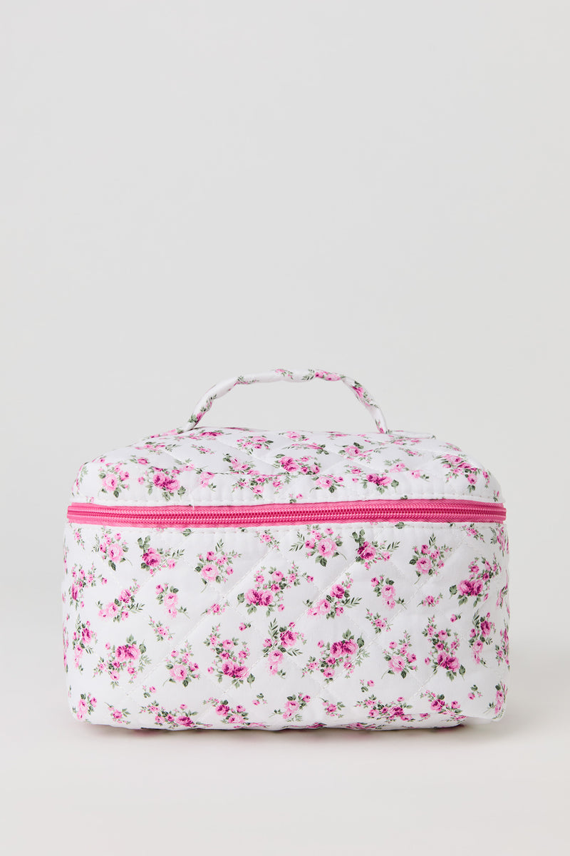 Large Floral Quilted Makeup Bag