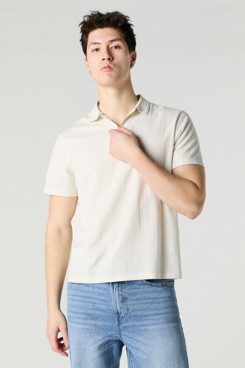 Textured Zip Polo Top