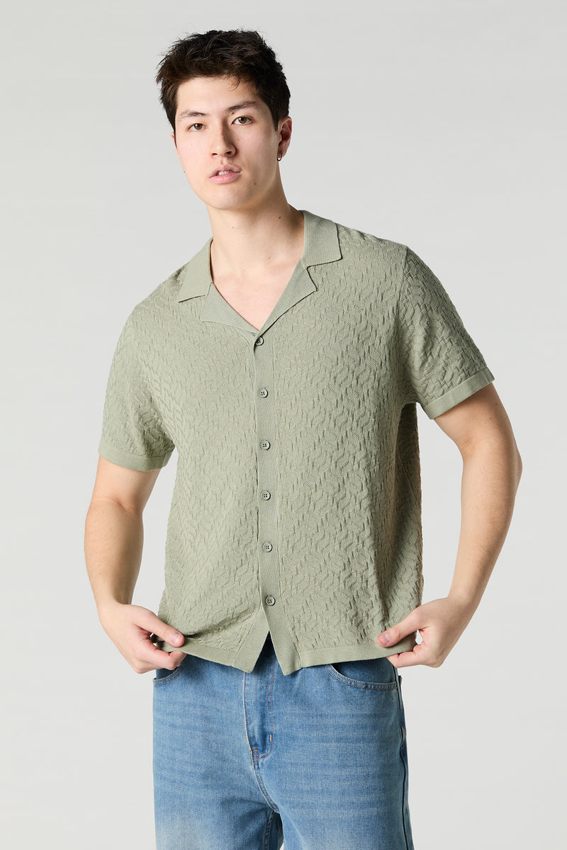 Textured Knit Button-Up Top