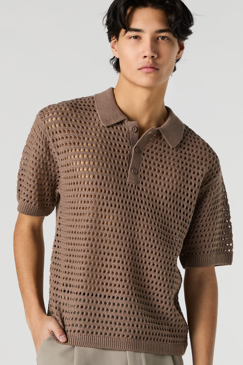 Open Knit Polo Top